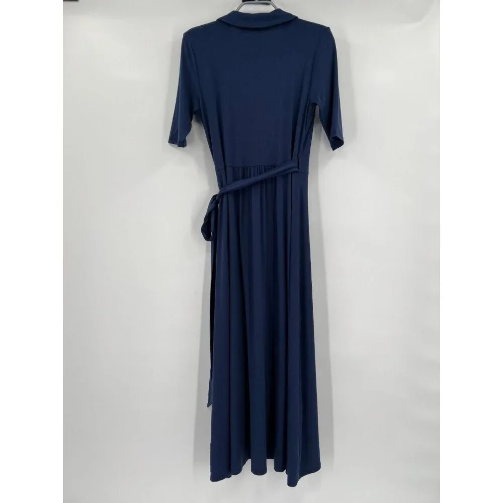Quince Navy Blue Tencel Jersey True Wrap Dress Midi sz XL Short Sleeve NWT - Picture 5 of 5